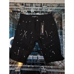 ROAD NARROWS NYC Boys long/bike/skate shorts Black Paint Splatter NWT Sz16